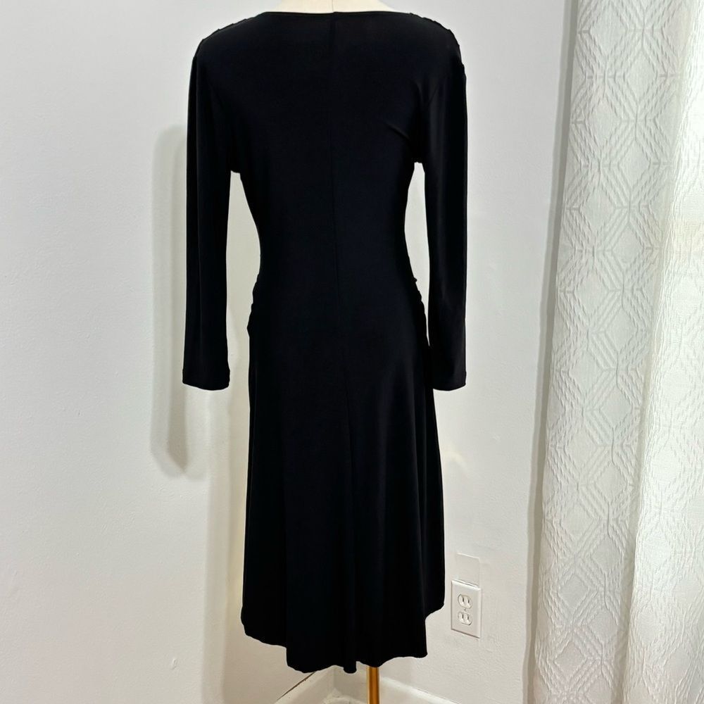 NWT Vtg Black Midi Dress Size L Ruched Long Sleeve Rhinestones‎ Evening Cocktail - Picture 2 of 13